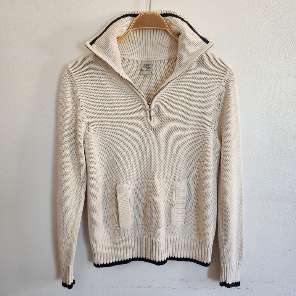High Sierra Vitnage Mock Neck Sweater Small Ramie Cotton Knit Nautical Preppy